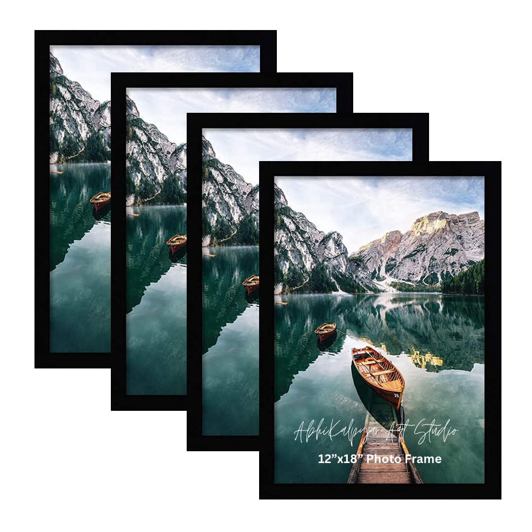RangDeWalls© A3 Size Photo Frames 12x18 Inch | PVC & Acrylic Wall Frames for Home & Office Decoration ( Size - 12 x 18 Inches, Black ) - Set of 4
