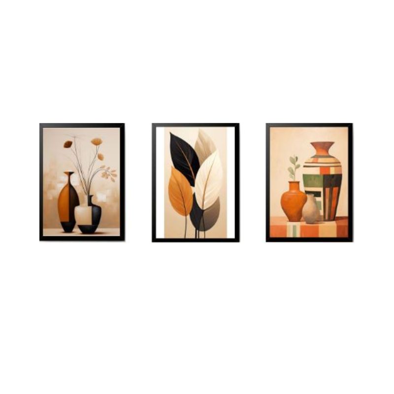 RangDeWalls© Combo of 3 Abstract Wall Frames – Elegant Black Finish | Contemporary Flower & Vase Wall Art for Living Room, Bedroom & Office Decor ( Size - 8 x 12 Inches ) - Set of 3