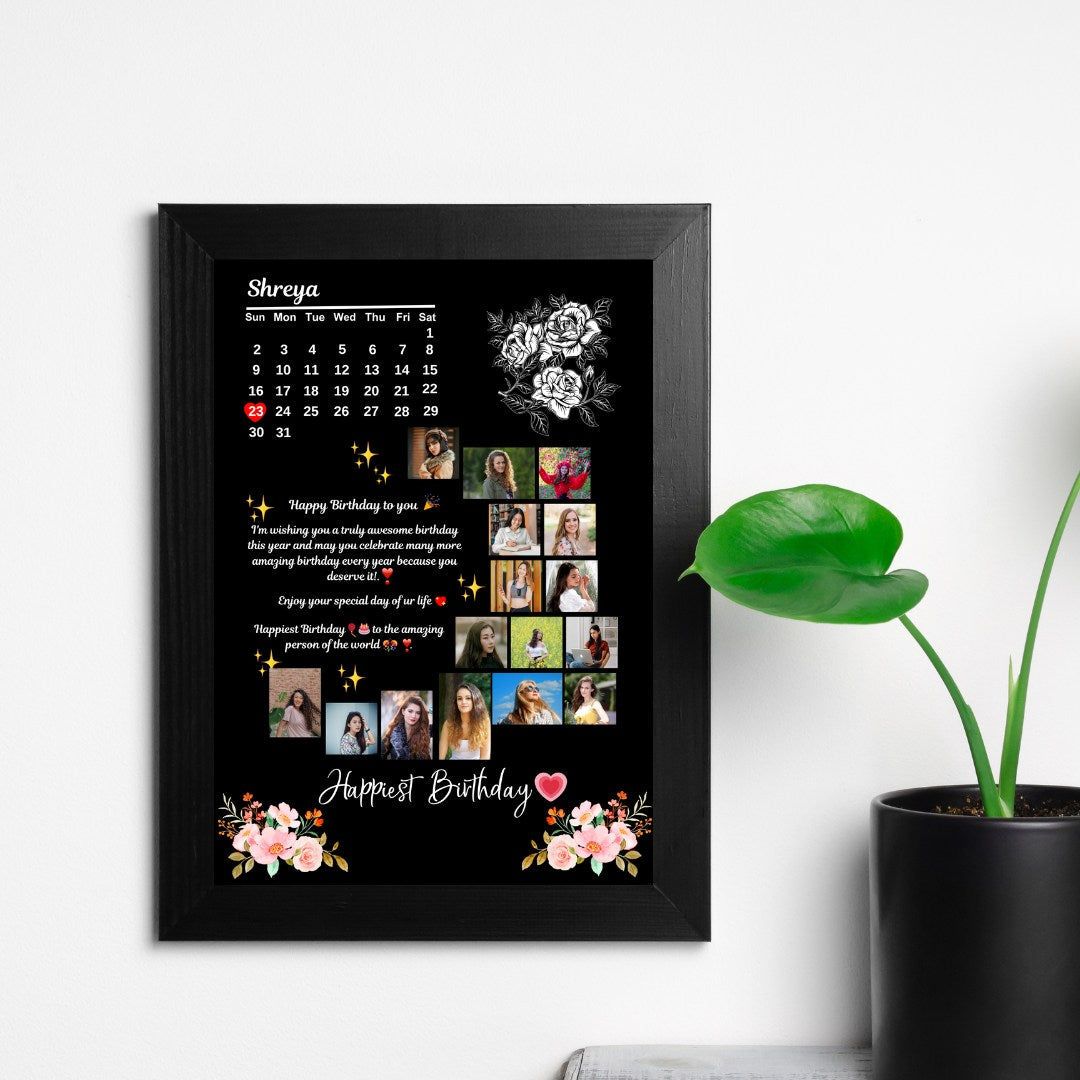 RangDeWalls© Spark Frame Calender Customised A4 & A3 size wall mounted photo frame - Add upto 16 photos and 2 text messages - Black