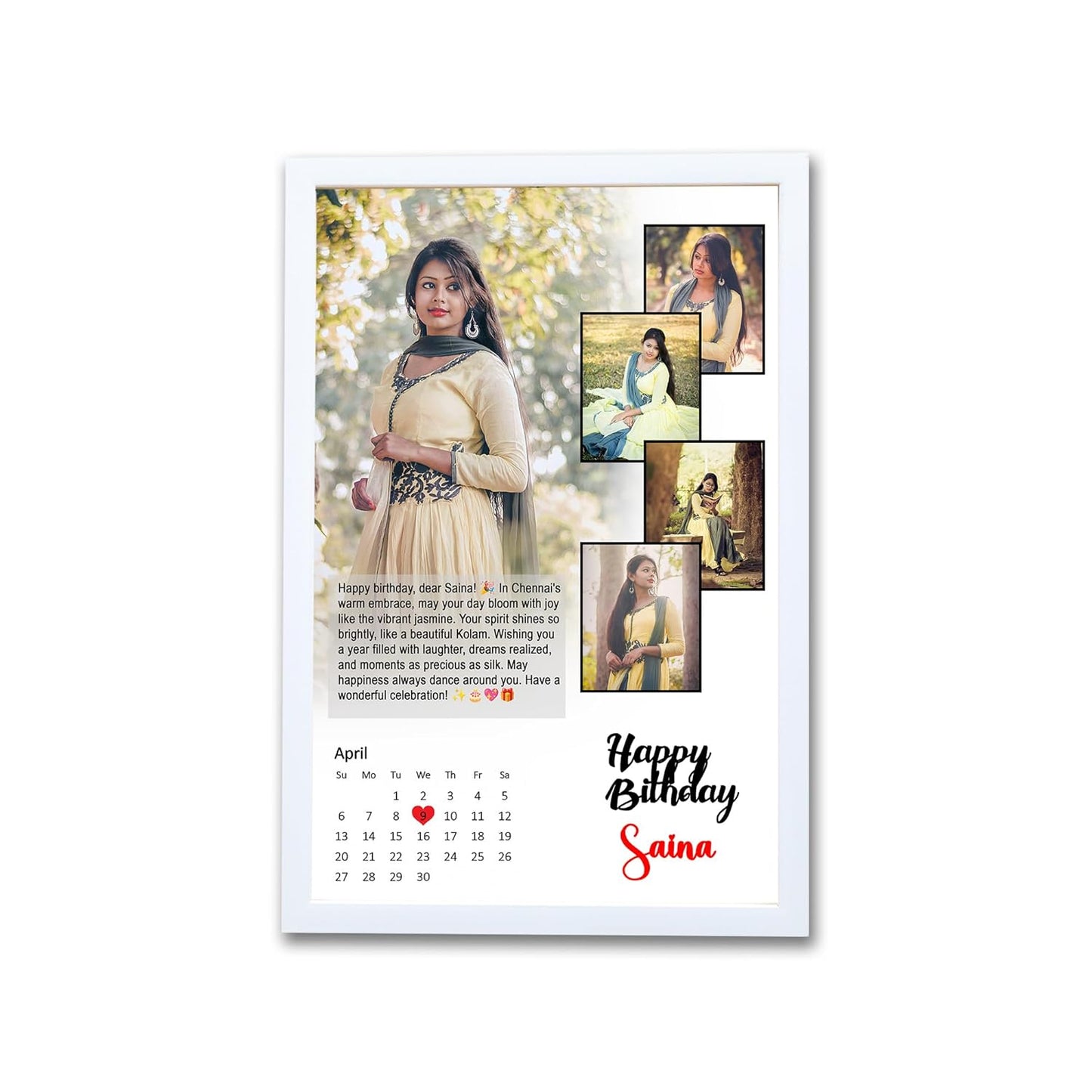 RangDeWalls© Customized A4 Size Calendar Photo Frame | Personalized Collage Wall Frame with Mount Board | Strong & Durable MDF | Laminated (Acrylic/Glossy/Matte/Glitter) | Ideal Gift for Home & Office Decor (8x12 Inch, Model 2)