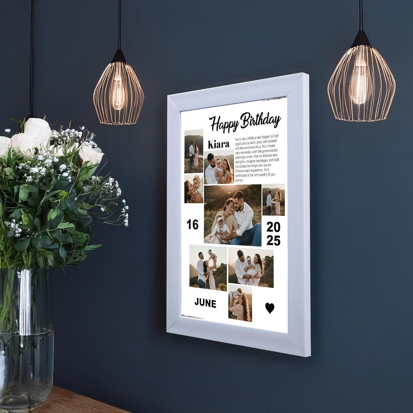 RangDeWalls© Customized A4 Size Calendar Photo Frame | Personalized Collage Wall Frame with Mount Board | Strong & Durable MDF | Laminated (Acrylic/Glossy/Matte/Glitter) | Ideal Gift for Home & Office Decor (8x12 Inch, Model 3)