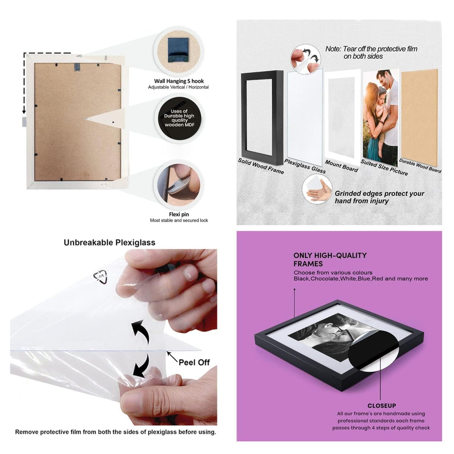RangDeWalls© A3 Size Photo Frames 12x18 Inch | PVC & Acrylic Wall Frames for Home & Office Decoration ( Size - 12 x 18 Inches, Black ) - Set of 4