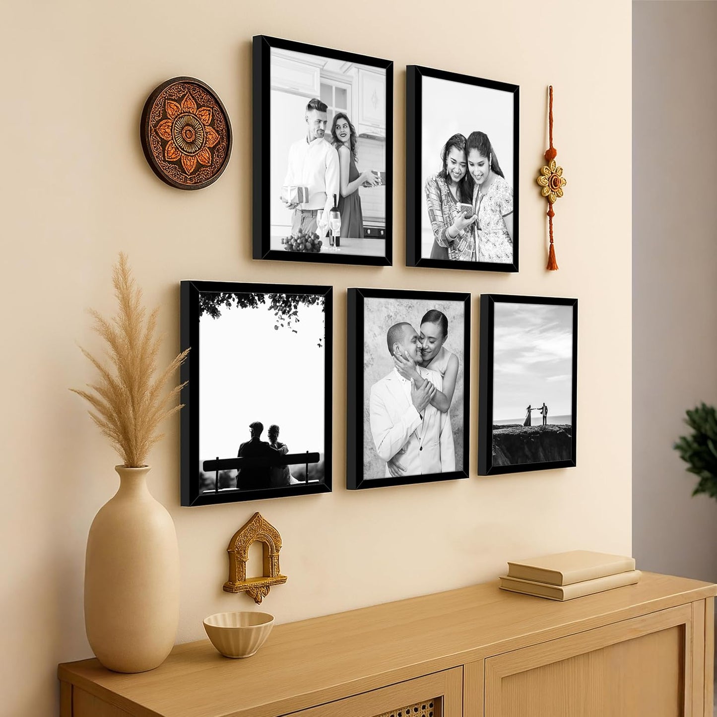 RangDeWalls© Classic A4 Set of 5 Blank wall mounted Photo Frame ( Black, Size - 8.3 x 11.7 inch )
