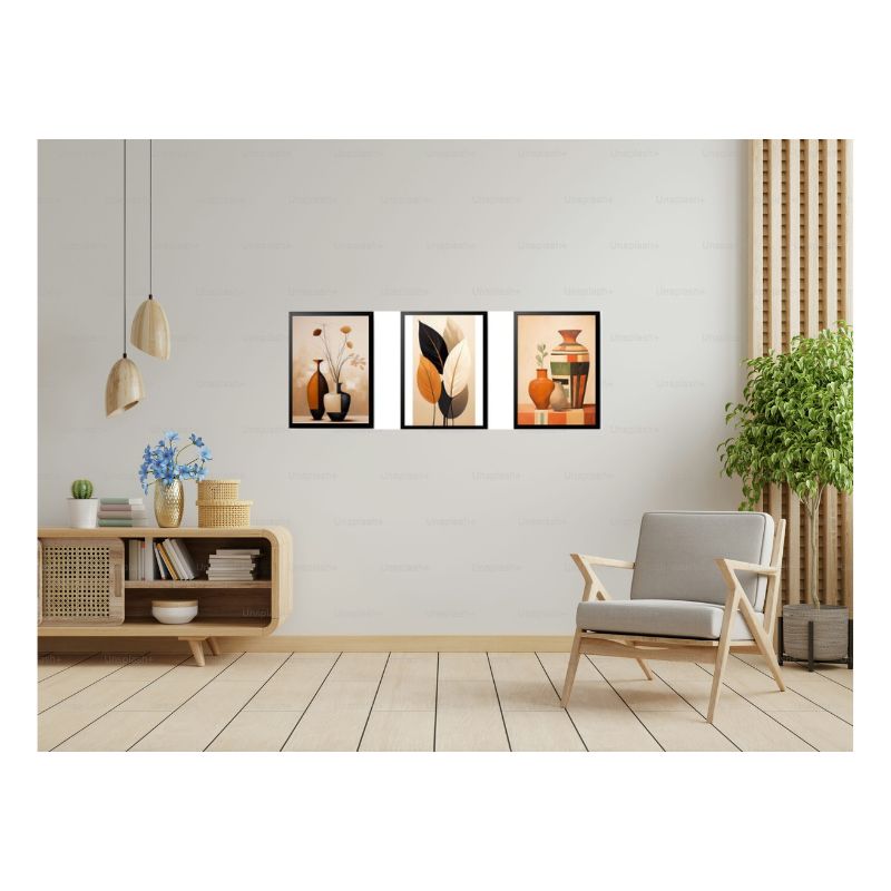 RangDeWalls© Combo of 3 Abstract Wall Frames – Elegant Black Finish | Contemporary Flower & Vase Wall Art for Living Room, Bedroom & Office Decor ( Size - 8 x 12 Inches ) - Set of 3