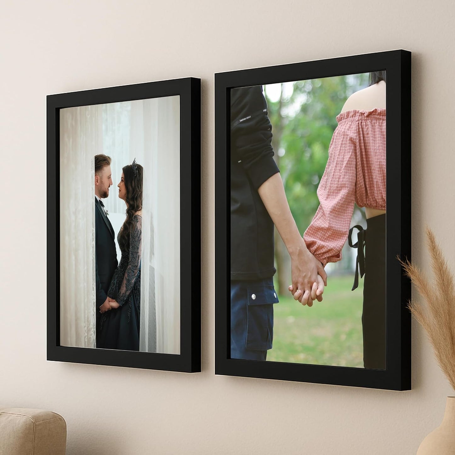 RangDeWalls© A4 Wall Mounted Blank Photo Frame | Black Wall & Tabletop Frames for Photos, Documents & Certificates | Synthetic Wood with Plexi Glass ( Size - 8 x 12 inches, Black ) - Set of 2
