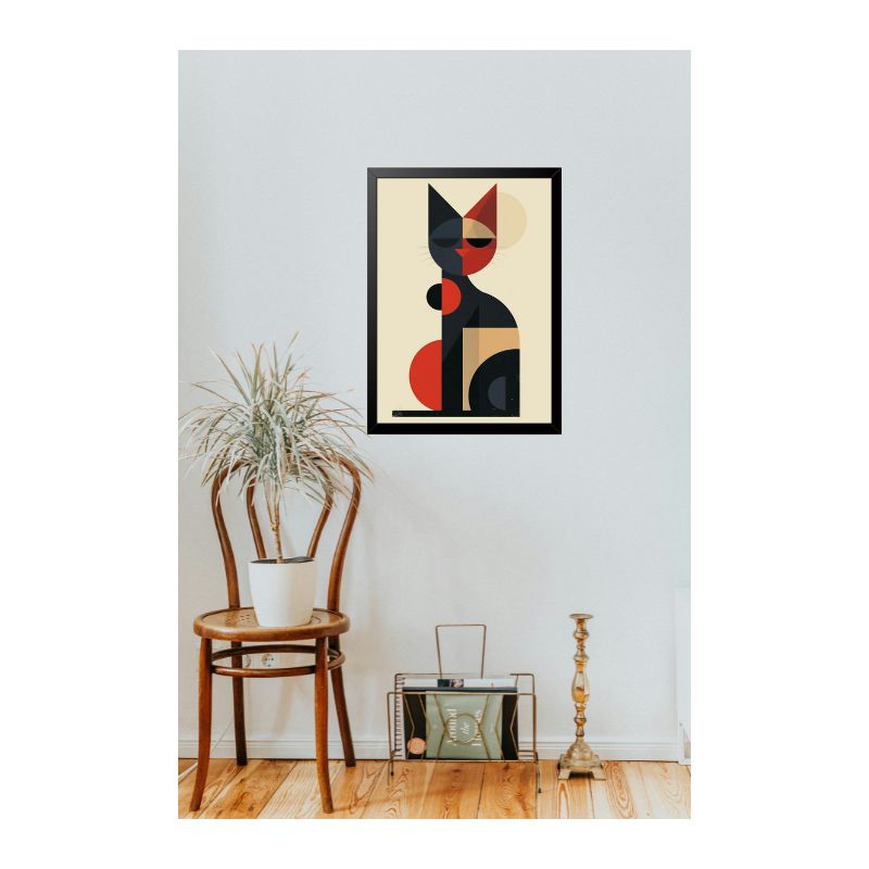 RangDeWalls© Premium Abstract Sitting_Cat A4 Frame – Black Frame | Unique Wall Art for Bedroom, Living Room & Gifting Ideas ( Size - 8.3 x 11.7 inches ) - Pack of 1