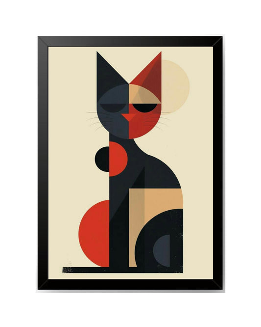 RangDeWalls© Premium Abstract Sitting_Cat A4 Frame – Black Frame | Unique Wall Art for Bedroom, Living Room & Gifting Ideas ( Size - 8.3 x 11.7 inches ) - Pack of 1
