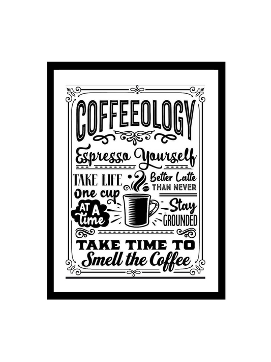 RangDeWalls© "Coffeeology" Quote Frame – A4 Black Frame  Coffee Lover Wall Art  Funny Coffee Puns & Motivational Decor - Pack of 1