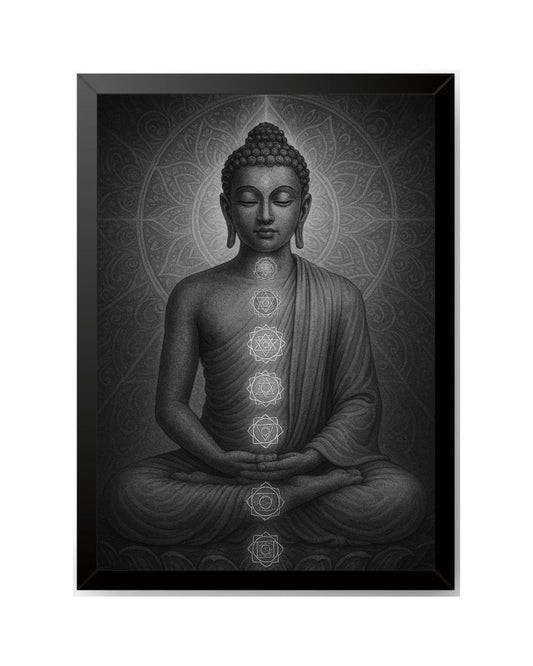 RangDeWalls© Buddha_Meditation A4 Wall Frame – Black Finish | Spiritual Wall Art for Home, Office & Meditation Room ( Size - 8 x 12 inches )