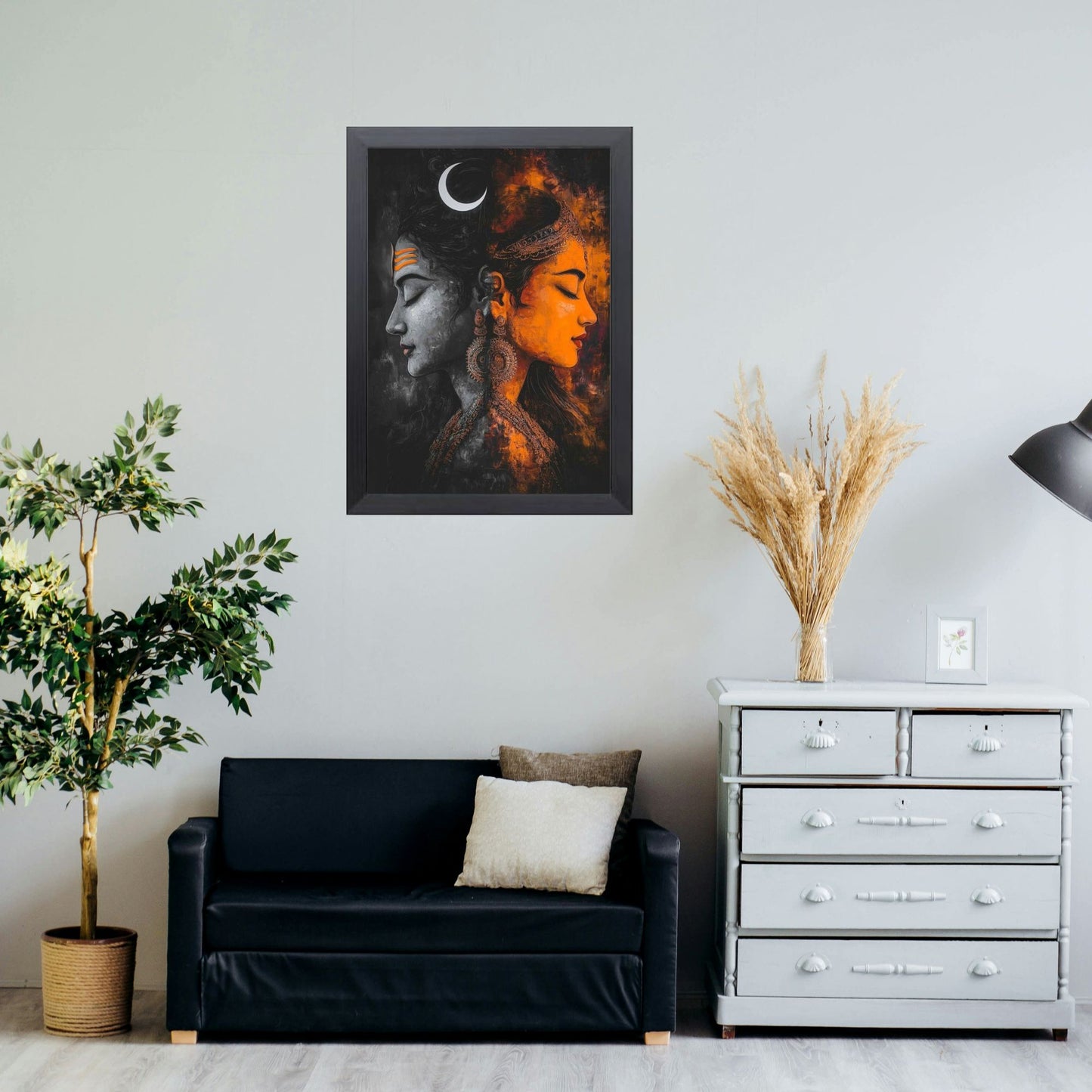 RangDeWalls© A4 Size Shiv Parvati Abstract Art Photo Frame | Black Frame Wall Décor for Home, Living Room & Office