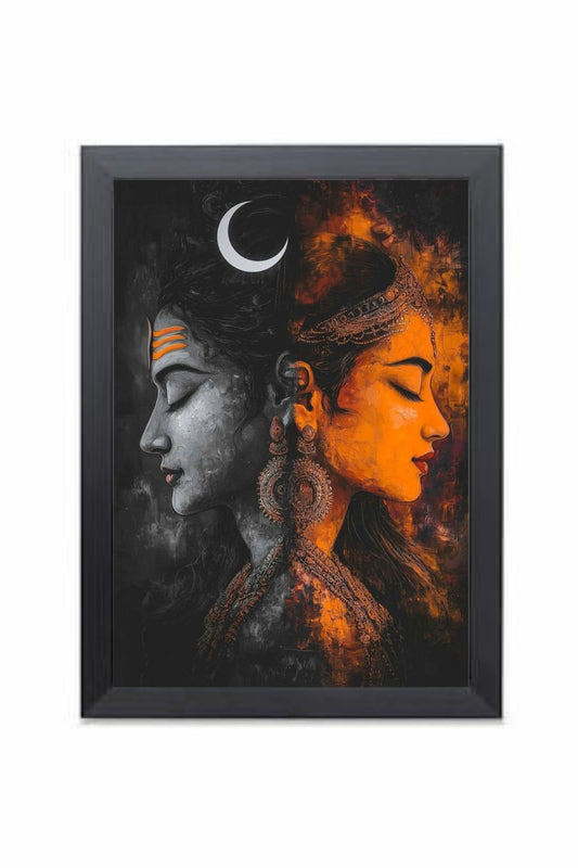 RangDeWalls© A4 Size Shiv Parvati Abstract Art Photo Frame | Black Frame Wall Décor for Home, Living Room & Office