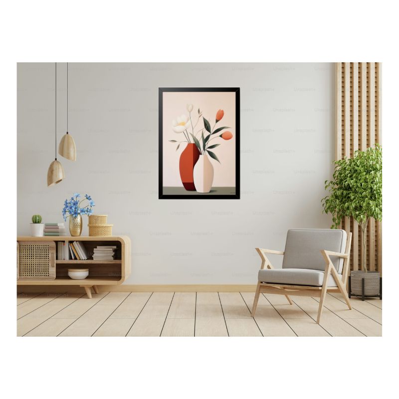 RangDeWalls© Abstract flower_vase_design A4 Wall Photo Frame – Modern Black Frame | Elegant Wall Art for Home, Office & Gifting ( Size - 8.3 x 11.7 inches ) - Pack of 1