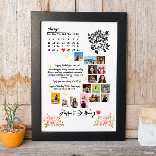 RangDeWalls© Spark Frame Calender Customised A4 & A3 size wall mounted photo frame - Add upto 16 photos and 2 text messages - Black