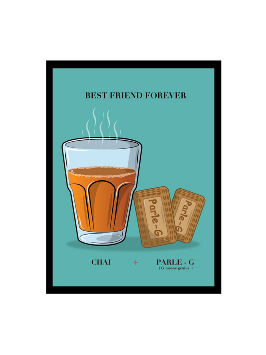 RangDeWalls© Quote Frame – "Best Friend Forever Chai & Parle-G" | A4 Size Black Frame Wall Art for Home, Kitchen & Café Décor - Pack of 1