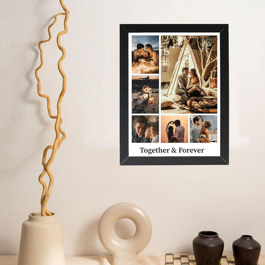 RangDeWalls© Personalized 6 Photo Collage Frame with Custom Text – Black Wall Mount Frame, A4 & A3 Size Rectangular Photo Frame for All Occasions - Pack of 1