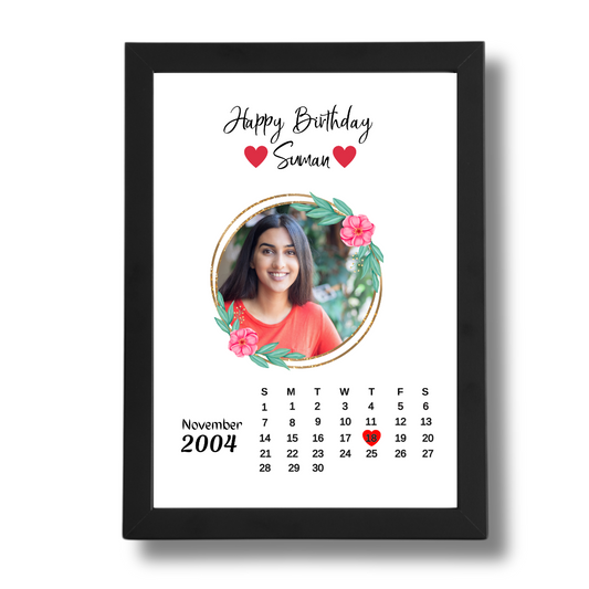 RangDeWalls© Birthday Calendar Frame with 1 photo, Birthday Calender and 2 texts - Available in multiple sizes - Black