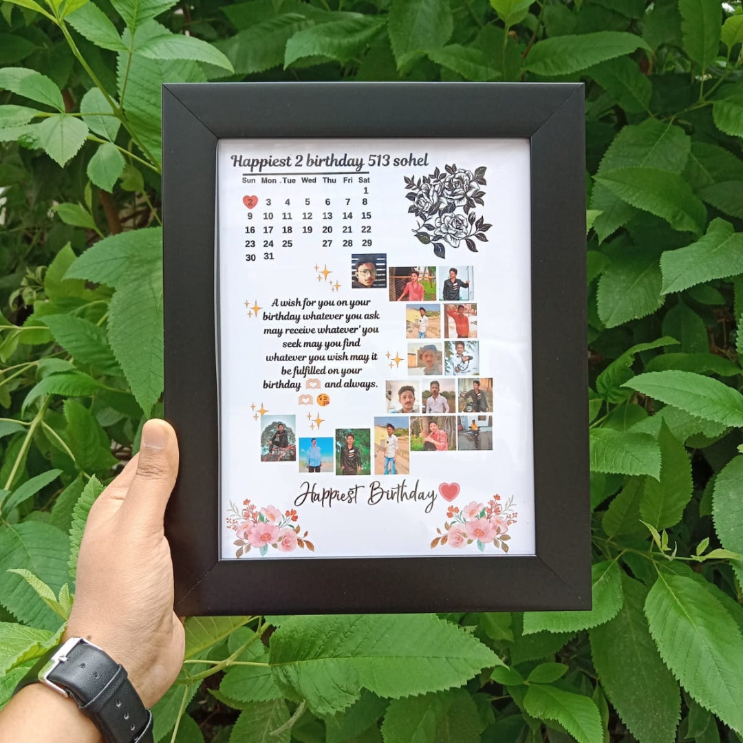 RangDeWalls© Spark Frame Calender Customised A4 & A3 size wall mounted photo frame - Add upto 16 photos and 2 text messages - Black