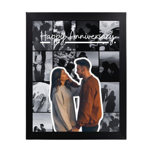 RangDeWalls© A4 size Personalised Birthday Collage Photo Frame | Customised Heart-Shaped Photo Frame with Name & Date | Black & White Wall Hanging Frame – 8x12 Inches, Unique Birthday Gift