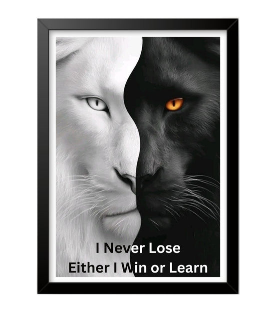 RangDeWalls© Motivational Quote Photo Frame - A4 Size Wall Art, Black Frame, Lion & Panther Design ( A4 size - 8"x12" inch ) - Pack of 1