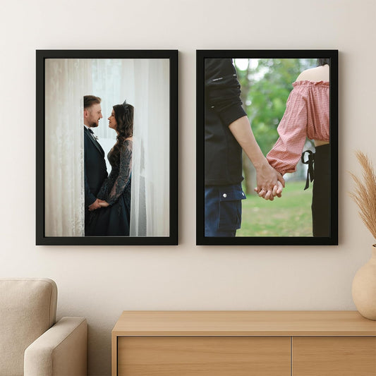 RangDeWalls© A4 Wall Mounted Blank Photo Frame | Black Wall & Tabletop Frames for Photos, Documents & Certificates | Synthetic Wood with Plexi Glass ( Size - 8 x 12 inches, Black ) - Set of 2